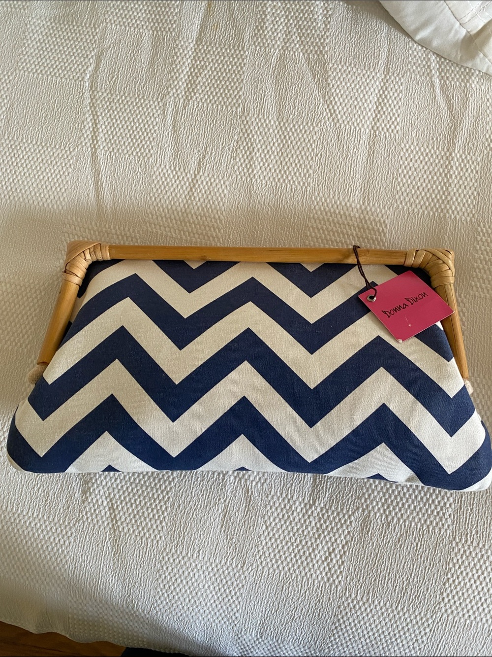 Donna Dixon Navy Chevron Clutch with Bamboo Frame